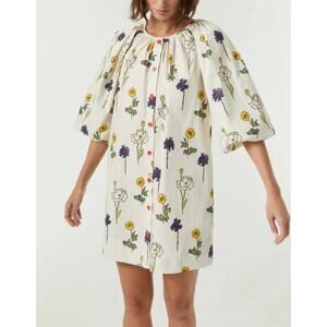 Rhode Paloma Mini Dress Womens S Saba Floral Print Puff Sleeve Shift Oversized